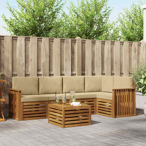 Ecksofa Set mit Kissen 6 pcs Natur und Beige Massivholz Akazie