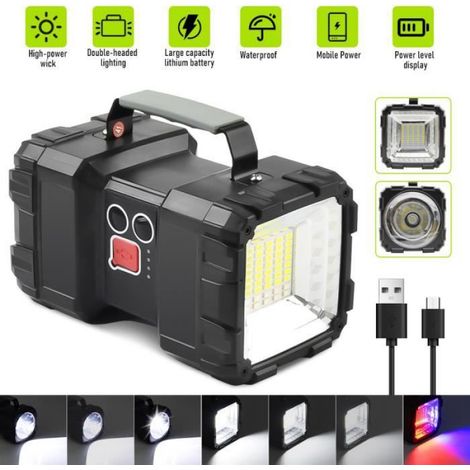 Lampe Torche LED Rechargeable USB - 40 W - Étanche IPX5 - 300 à 500 m Portée - Batterie 2×10000 mAh - Pour Camping Randonnée Urgence