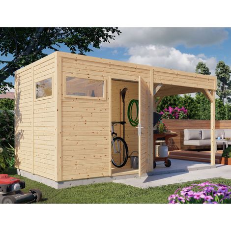 Abri de jardin bois Bertilo Cubo 2 Lounge19mm avec toit en appentis et plancher 4,75m² natural (1/5)