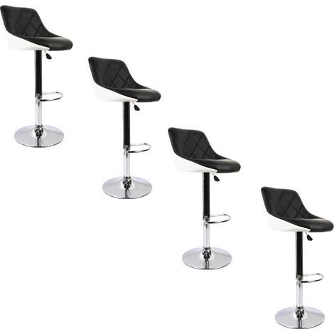 Lot de 4 tabourets de bar ® en Cuir PU,Chaises de Bar,hauteur d'assise réglable,pivotant 360° repose-pied, Cadre en Acier, noir et blanc (1/5)
