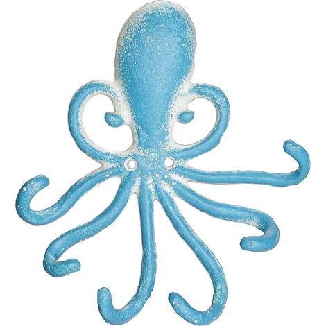 Portemanteau mural en forme de pieuvre, 6 crochets, fonte, HxLxP 16,5x15,5x4 cm, porte-clés, bleu clair/blanc (1/5)