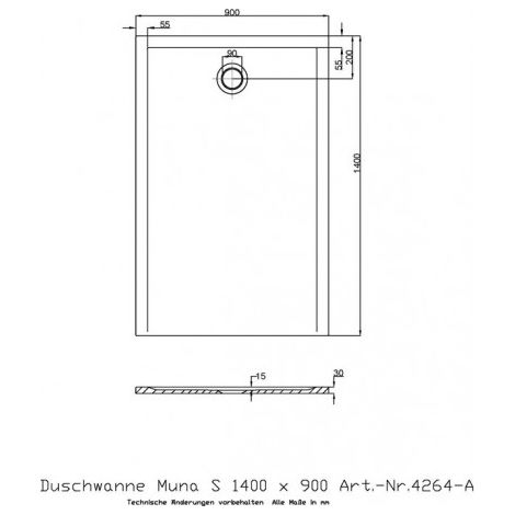 Receveur de douche MUNA S 1400x900x30mm blanc