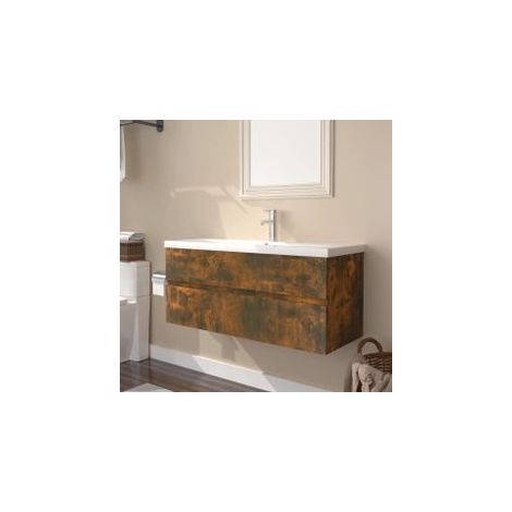 Meuble lavabo avec bassin intégré Chêne fumé Bois d'ingénierie