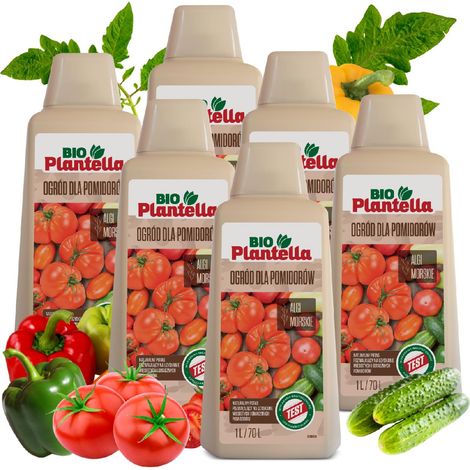 BIO PLANTELLA Ökologischer Dünger für Tomaten, Paprika, Gurken, Gemüse 6x1L