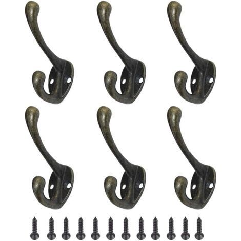 6 Pack Vintage Metal Coat Hooks for Wardrobe, Retro Hat Clothes Hooks, Wall Hooks with Screws, Bronze, One Size (1/5)