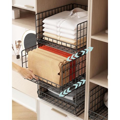 Organisateur Coulissant à 3 Pièces - Organiseurs de Tiroirs Rangement - Vetement Dressing Boîte de Rangement pour Armoire-Noir (1/5)