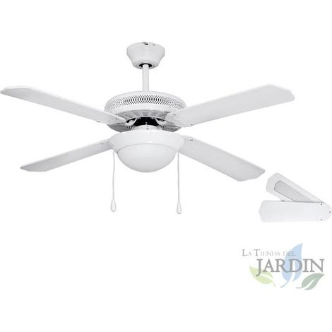 Ventilatore da soffitto con luce, 4 pale, diametro 132 cm, 3 velocità, 60 W, bianco