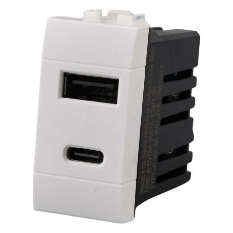 Caricatore USB A QC + USB C PD 20W MBL Bianco 1M Compatibile Bticino Living Light BLB3002