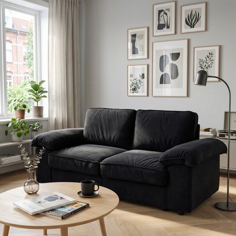 FX-P20EU-BK1 (SOFA 8813-27)2-Sitzer Sofa mit integriertem Stauraum – Weicher Stoffbezug & stabiler Holzrahmen, ideal fürs Wohnzimmer