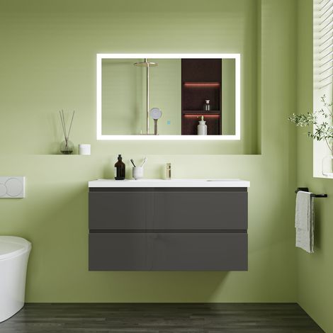 990x520mm Anthracite Wall-mounted Vanity Unit With Soft Close DrawersStorage SpaceCeramic Basin (1/5)