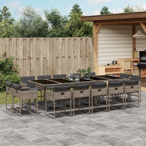 15-tlg. Garten-Essgruppe mit Kissen Grau Poly Rattan vidaXL (1/5)