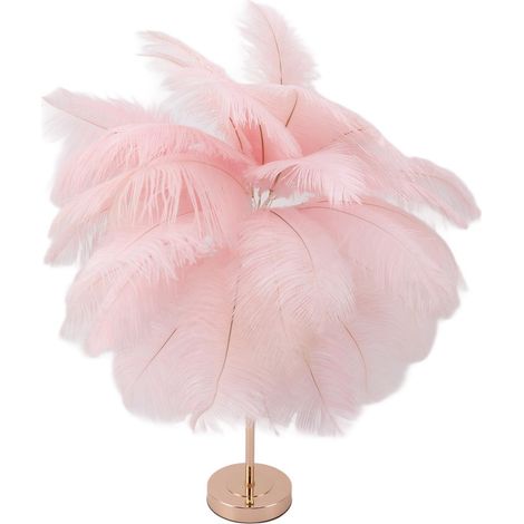 Lampe de table décorative rose avec 30 plumes, rechargeable par USB et commande tactile. Batterie intégrée. (1/5)