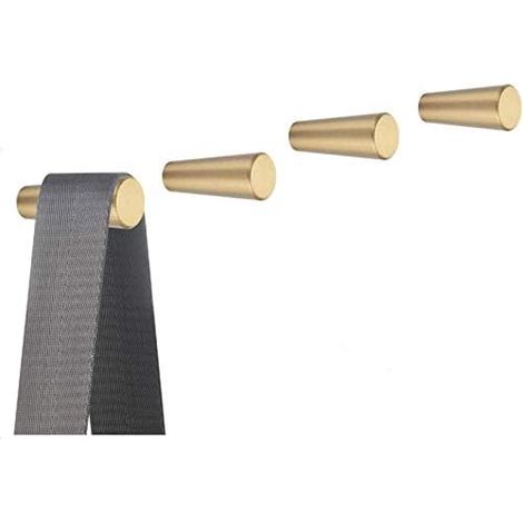 Lot de 4 crochets en laiton brossé pour salle de bain, 45 mm x 15 mm, crochets muraux pour serviettes, dorés, porte-manteaux, cintres (coniques) (1/3)