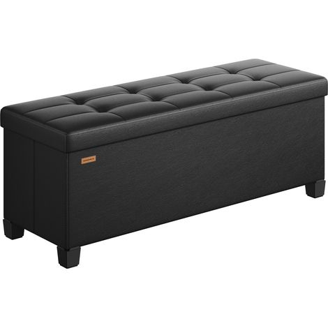 SONGMICS Pouf Contenitore, Cassapanca con Gambe, 38 x 110 x 40 cm, Sgabello Poggiapiedi, 112 L, Rivestimento PVC, per Camera da Letto Soggiorno, Nero Inchiostro LSF0514B02 (1/5)