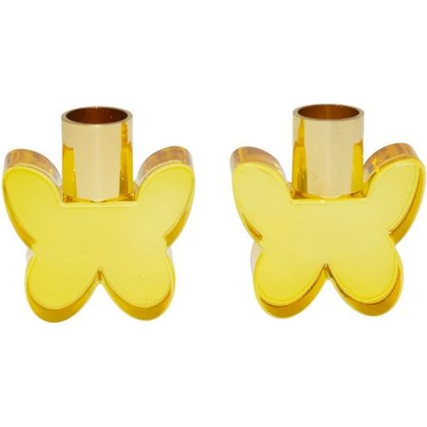 Lot de 2 Bougeoirs Papillon en Verre Ambre pour Décoration de Table 7,5 x 6 x 2 cm - PANGIVO (1/4)