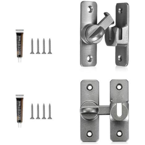BUNTHAUS Verrou de Porte Coulissante 2 Pièces, Loquet en Alliage d'Aluminium - Verrouillage 90° et 180°, Installation Vis ou Adhésif, pour Porte Intérieure, Placard (1/5)