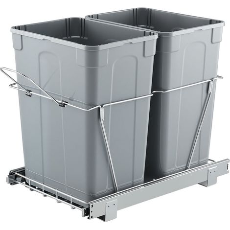 Poubelle Coulissante sous Évier et sous Plan avec Grande Capacité de 2x32,8 L, Collecteur de Déchets de Cuisine avec Poignée, Système de Tri Sélectif pour Placard Meuble Bas, Restaurant, Bar (1/5)