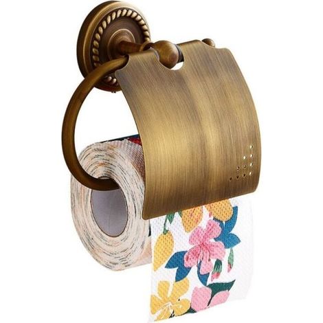Retro Brass Wall Mounted Toilet Paper Holder Bathroom Toilet Roll Holder with Cover (1/5)