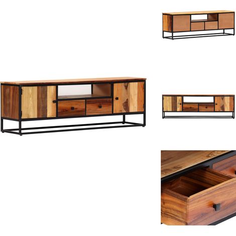 Meuble TV 120 x 30 x 40 cm Bois de récupération massif et acier - Meubles Tv - Meuble Tv Industriel - Meuble Tv Design - Meuble Tv Vintage - Rangement Tv (1/5)