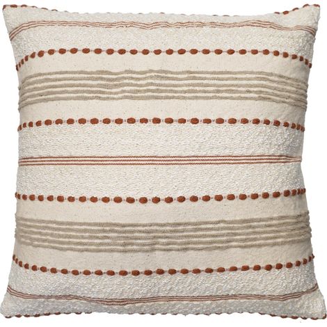 Coussin décoratif en polycoton tissé à rayures texturées Naturel 45x45 cm (1/2)