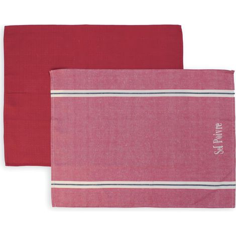 Lot de 2 torchons en coton SEL et POIVRE rouge, brodé 50x70 cm (1/2)
