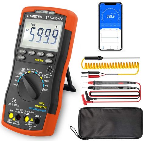 Multimètre Numérique Portable TRMS 6000, Bluetooth APP, Mesure AC/DC Tension Courant Résistance Continuité Capacité Fréquence Diode HFE Transistor Température (770HC-APP) (1/5)