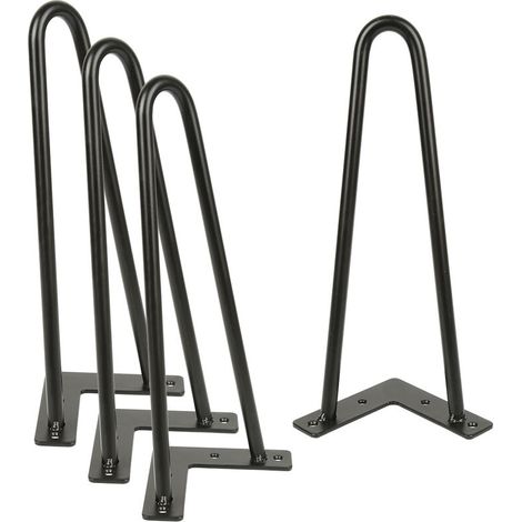 ®Lot de 4 Pieds de table/ Pieds En Épingle À Cheveux En Acier 12mm Haute Qualité - Protège-Pieds, Guide Installation, Vis Inclus (1/4)