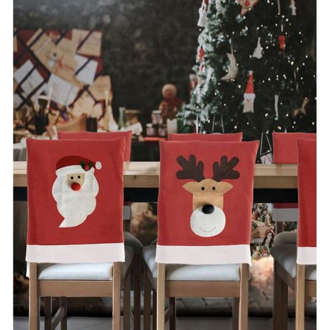 Stuhlhusse rot Weihnachtsmann Rentier Stuhlüberwurf Stuhlbezug Weihnachtsdeko (1/3)