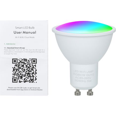 Ampoule intelligente Wi-Fi 5 W double mode blanc et RVB 16 millions de couleurs lampe GU10 APP télécommande fonction de synchronisation vocale lumière LED multicolore intelligente sans fil AC85-265 V (1/5)
