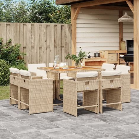 vidaXL Ensemble à manger de jardin et coussins 9 pcs beige Poly rotin