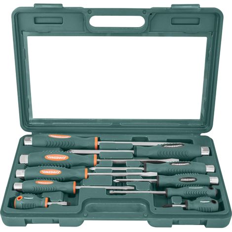 Jonnesway D70PP10S, paquete de 10 destornilladores de impacto, herramientas para uso profesional, incluye Phillips y planos, fabricados en acero cromo-molibdeno