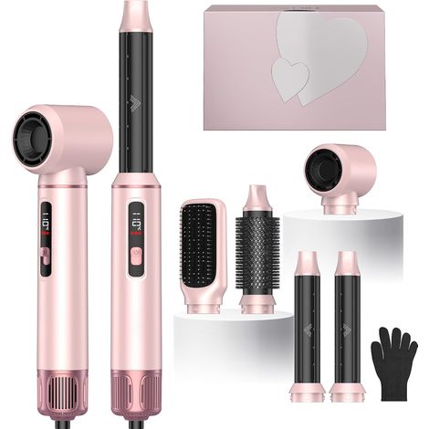 Hair Styler 5 en 1 Airbrush Styler avec écran LCD et 3 réglages de chaleur avec sèche-cheveux 1000 W, brosse à air chaud, brosse à sèche-cheveux, brosse ronde (1/5)