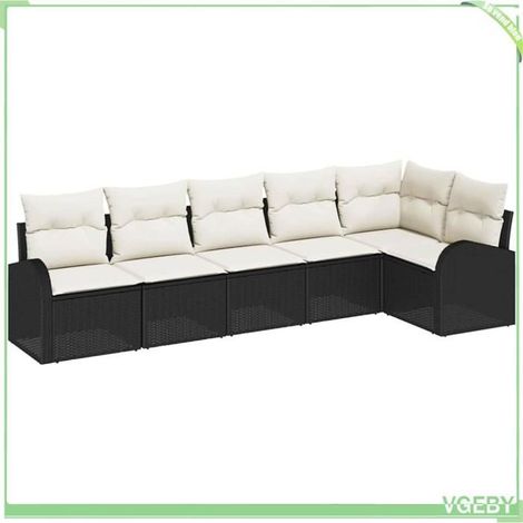 Ensemble canapé de jardin - FAFEICY - Modulaire - Noir - 6 places - Poly rotin - Pieds réglables (1/5)