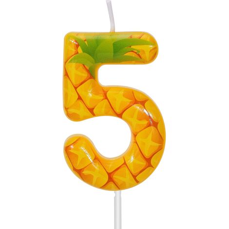 Bougie d'Anniversaire Numérotée Ananas, Thème Fruit Jaune en Cire pour Décoration de Fête Célébration d'Anniversaire Décoration de Gâteau (5) (1/5)