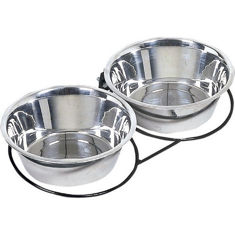 Doppelter Hundefutter- und Tränkespender aus Edelstahl, 1,75 Liter pro Napf, 43 x 22 x 7 cm