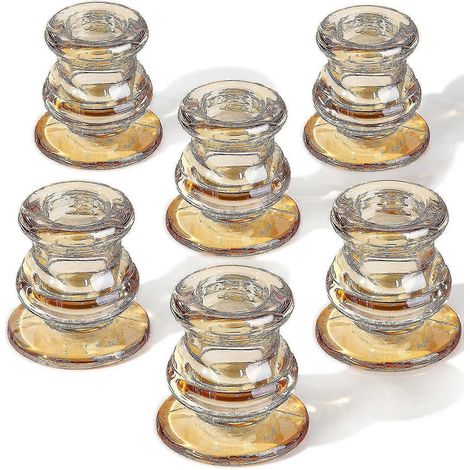 Goldene Kerzenhalter – 6er-Set Kerzenständer – Spitzkerzenhalter für Tischdekoration – Kerzenhalter aus dickem Glas für Hochzeiten und Esstische