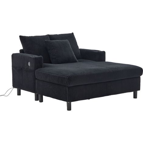 Fauteuil relax XXL en velours avec éclairage LED, porte-gobelet et ports USB, 142x128x85 cm (1/5)