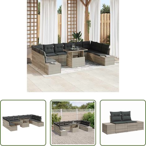 Mobilier extérieur - Ensemble de canapé de jardin 11 pcs Gris clair Poly rotin (1/5)