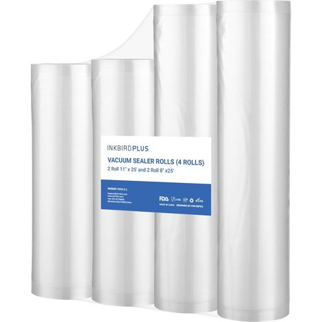 Rouleau Sous Vide Alimentaire 4 Packs: 28x63cm + 20x63cm, Rouleaux Film Sous Vide pour Tous Machine Sous Vide Aliments, Sac Sous Vide pour Le Stockage Des Aliments Et La Cuisson, Sans BPA (1/5)
