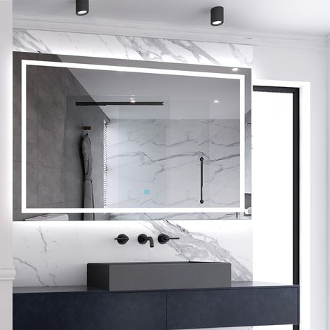 Miroir de salle de bain lumineux L.150 x H.80 cm avec Anti-Buée + 3 Couleurs + Dimmable, Miroir LED Mural
