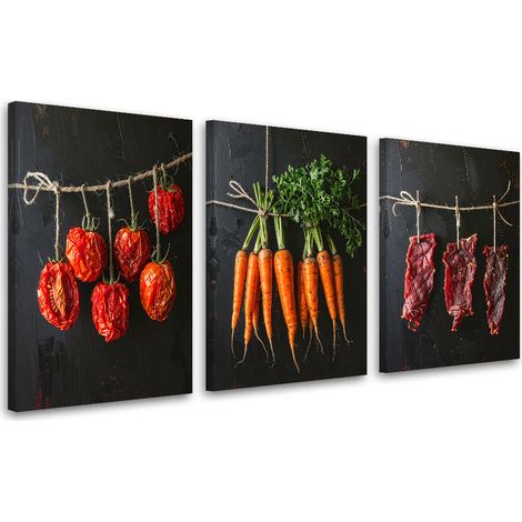 Tableaux sur toile lot  Tomates carotte viande 3 x 20x30