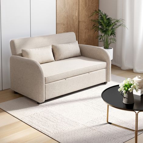 Sofá cama recto de 2 plazas NOAH en tejido beige (1/5)