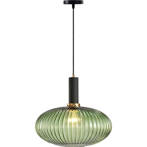 Suspension Moderne en Verre Strié Vert 30cm – Luminaire Suspendu E27 pour Cuisine, Salle à Manger, Chambre (1/5)