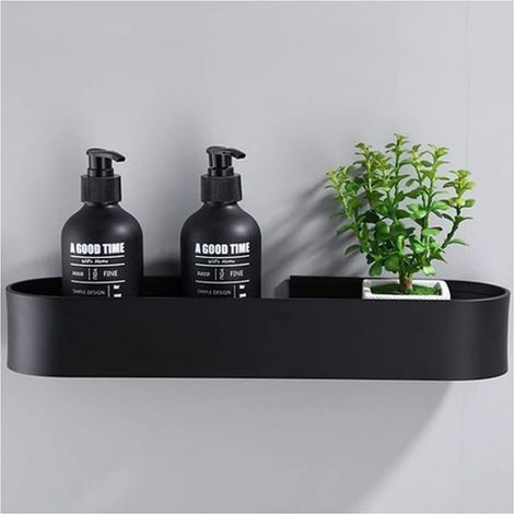 (Aluminium Noir) Étagère de Douche - sans perçage - Installation avec Ruban adhésif de Montage ou Colle puissante Industrielle (1/5)