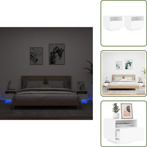 The Living Store Nachttische mit LED-Leuchten 2 Stk. Weiß 40x39x37 cm - Nachttisch - Wohnzimmermöbel - LED Beleuchtung - Weißer Nachttisch - Holzmöbel (1/5)