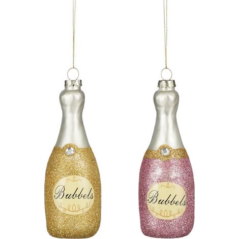 Weihnachtskugeln aus Glas Flaschen rosa gold 13,5 cm 2-fach sortiert Kugel