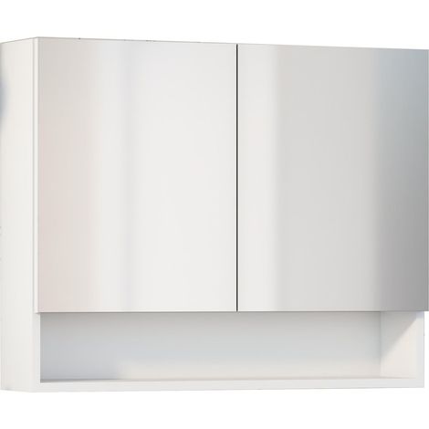 Meuble vestiaire avec Miroir, Armoire d'appoint de Salle de Bain Multi-usages, Option avec ou sans lumière LED, Meuble Mural Facile à Installer, Armoire montée, Finition Blanche, Ouverte 2 (1/5)