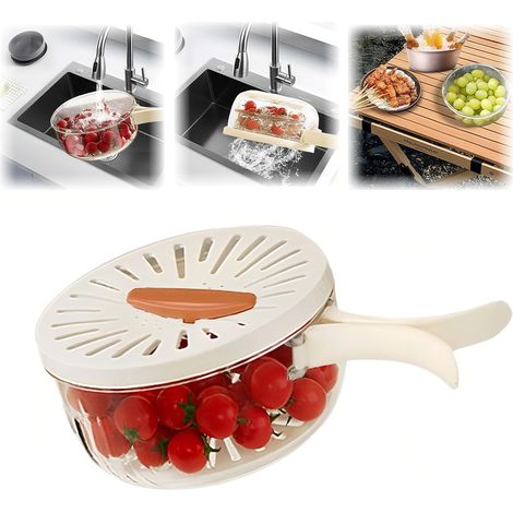 Filtre et panier 2 en 1, panier d'égouttage multifonctionnel de 1 litre (1000 ml) avec couvercle et poignée pliable (1/5)