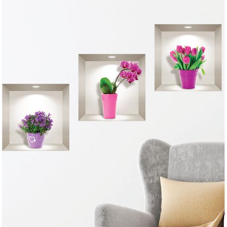 Stickers 3D tulipes, orchidées et agapanthus 30 x 90 cm (1/4)