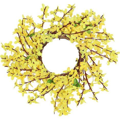 Dekorativer Winterjasminkranz für die Haustür, realistisch und naturgetreu, ideal für Wohnzimmer und Wohnung. 30 cm Durchmesser, dichter, Außendurchmesser 15 cm. (1/2)